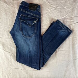 Vintage Ed Hardy Bootcut Jeans Mens 32x34 Blue Faded Flared Y2K Faded Blue Logo